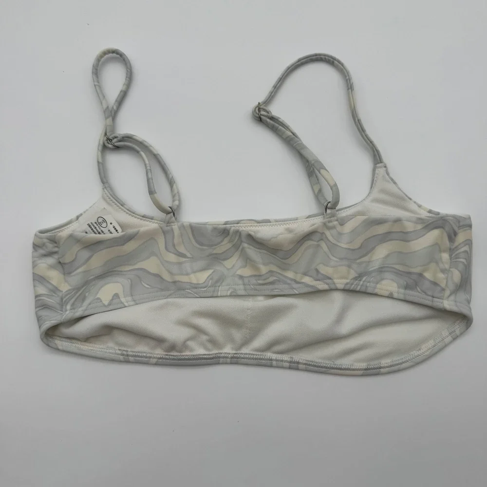 Abercrombie & Fitch White Blue Marble Swirl Scoop Neck Bikini Top Small